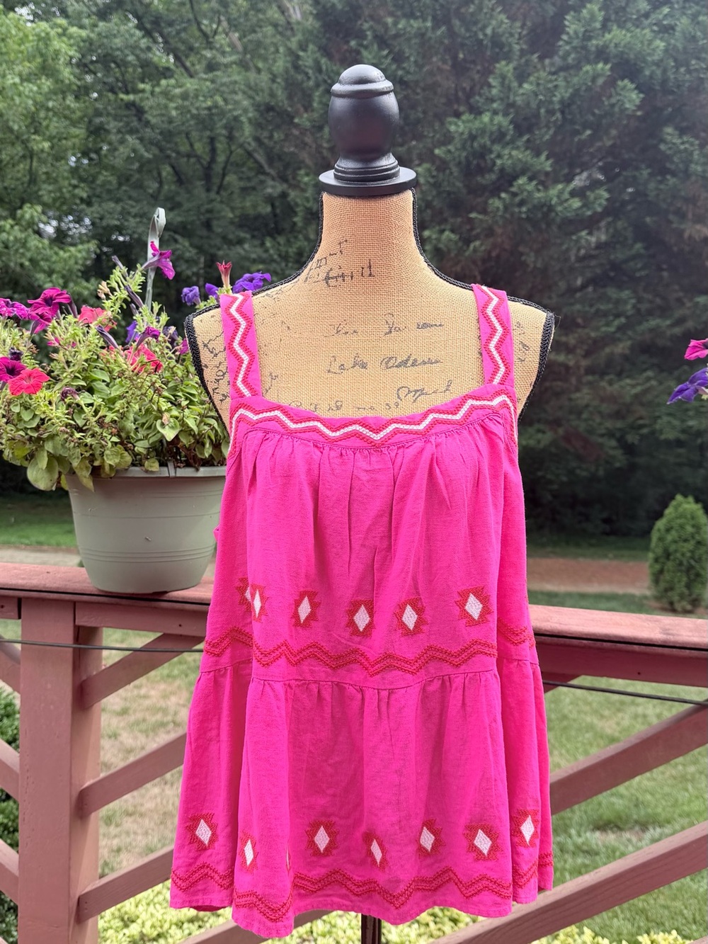 Bright Pink Embroidered Sleeveless Peasant Top xl